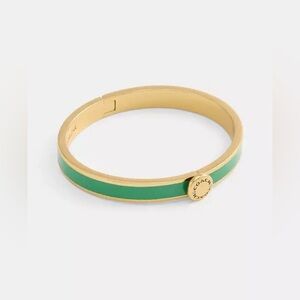 Authentic Coach Rivet Enamel Hinged Bangle Gold Plated/ Green NEW with Dust Bag
